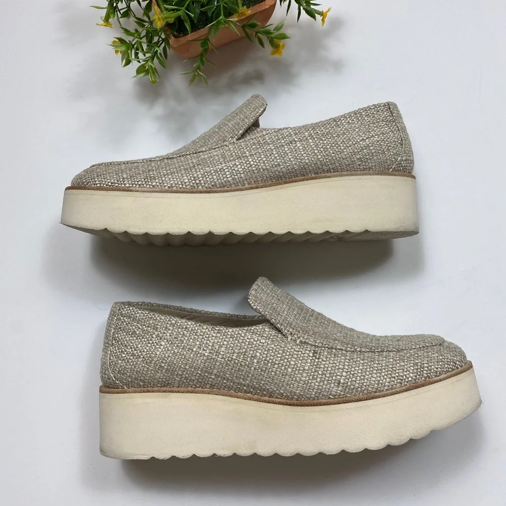 Vince Zeta Platform Tweed Linen Loafers